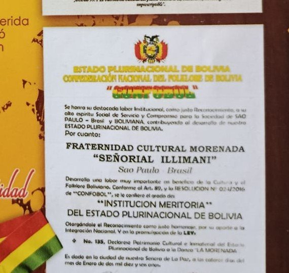 Reconocimiento Institución Meritoria del Estado Plurinacional de Bolivia